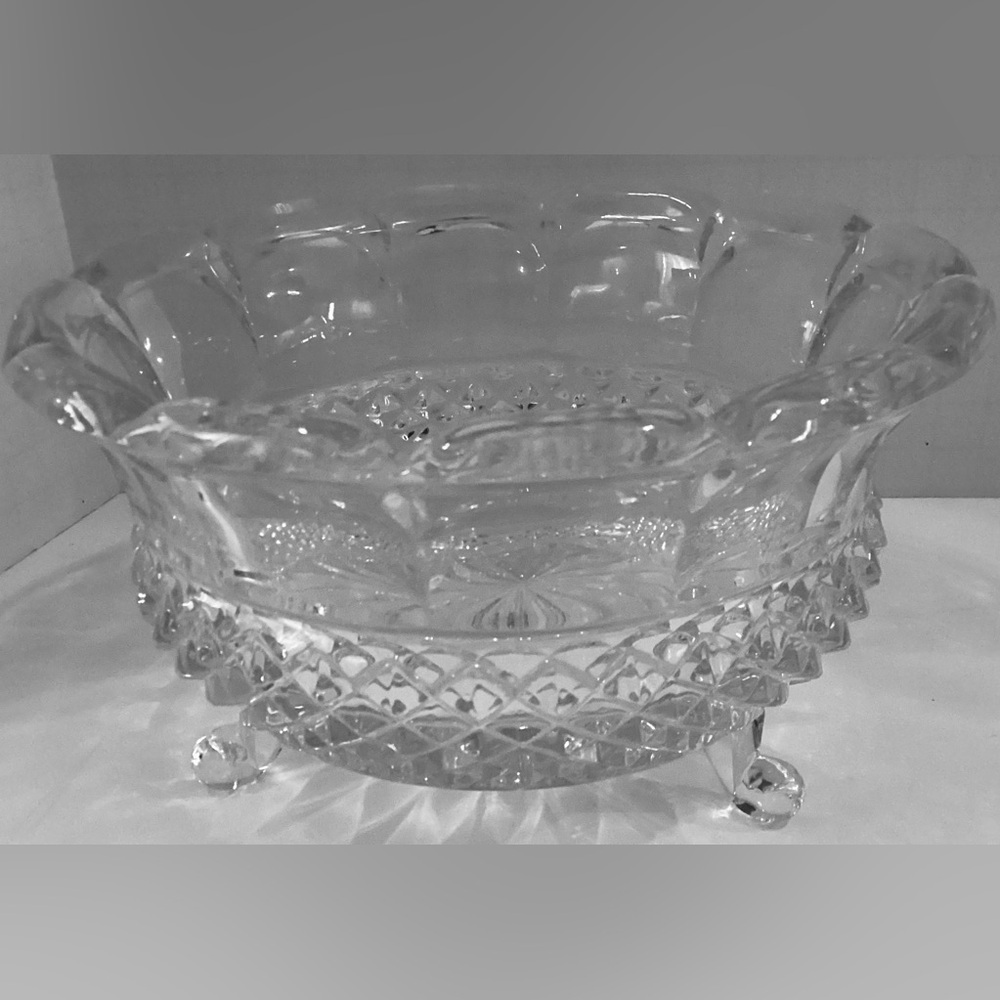 Vintage Lead Crystal 3 Footed Candy Dish with Ruffled Edge Serving Bowl